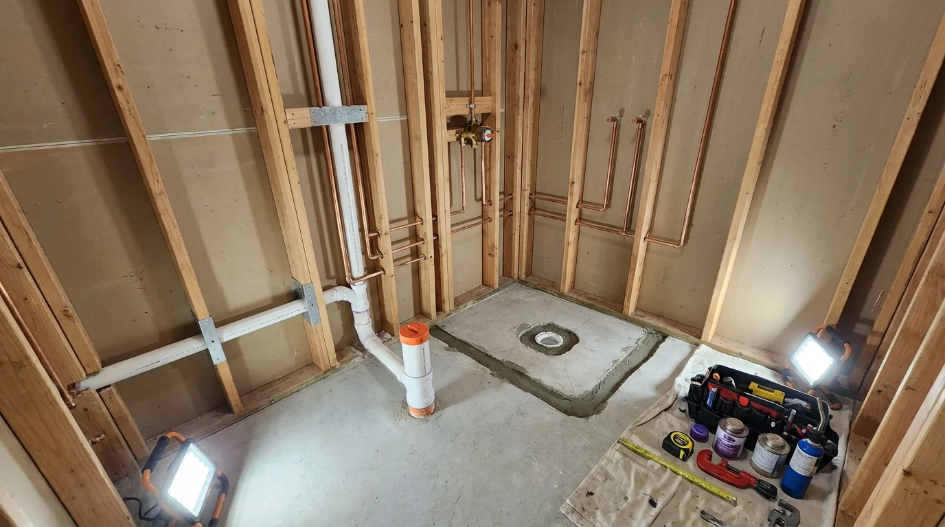 Bathroom rough-in plumbing during remodel by Johns Plumbing LLC in West Richland