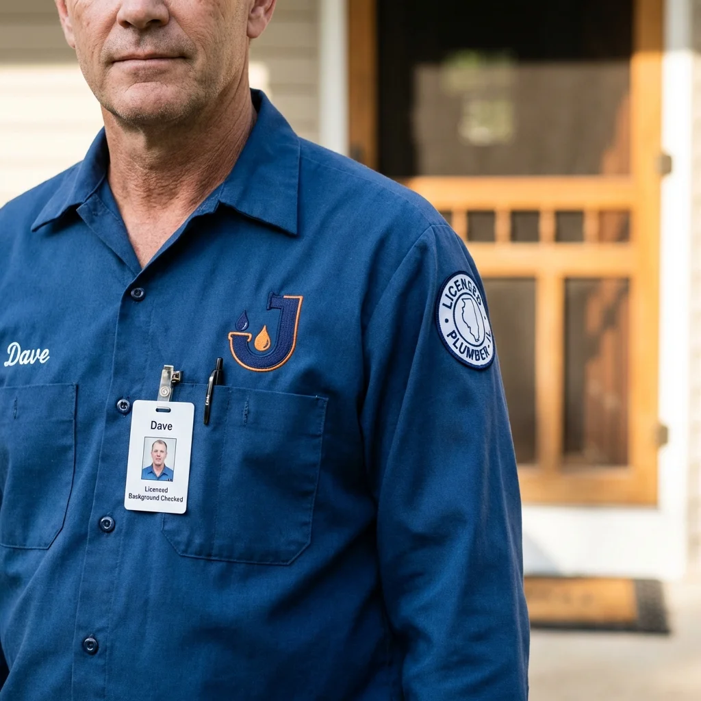 Licensed plumber showing ID badge in West Richland, WA