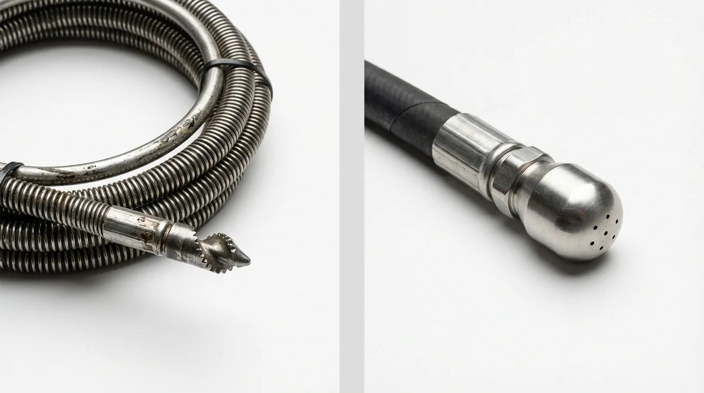 Drain snake cable and hydro jetting nozzle used for drain cleaning in West Richland, WA