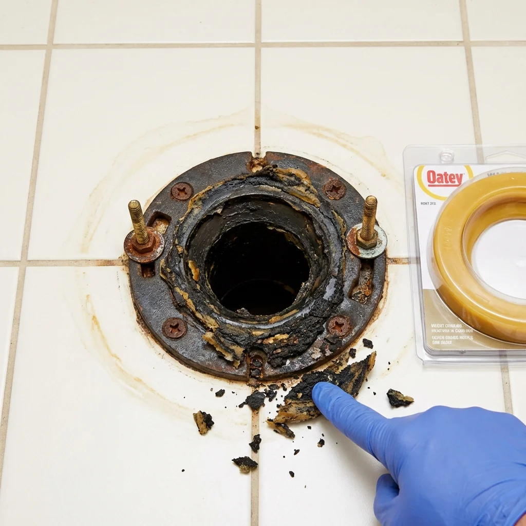 Failed wax ring showing water seepage at the base of a toilet in a West Richland, WA home