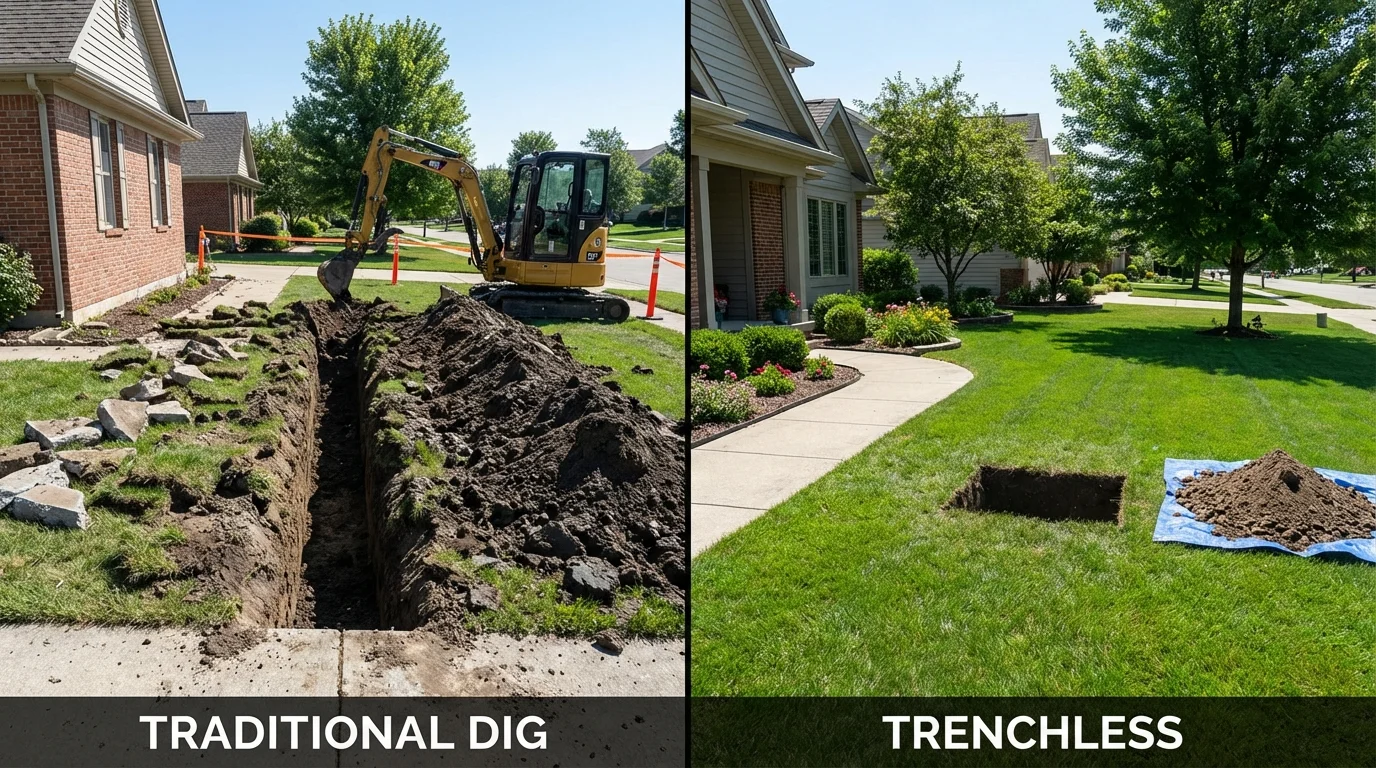 Trenchless sewer repair with minimal yard damage versus traditional excavation in West Richland, WA